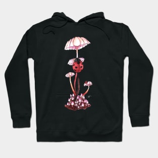 Ladybug climbing pink mushrooms Watercolour Painting Hoodie